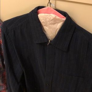 J. Crew mens navy flannel pin stripe button down